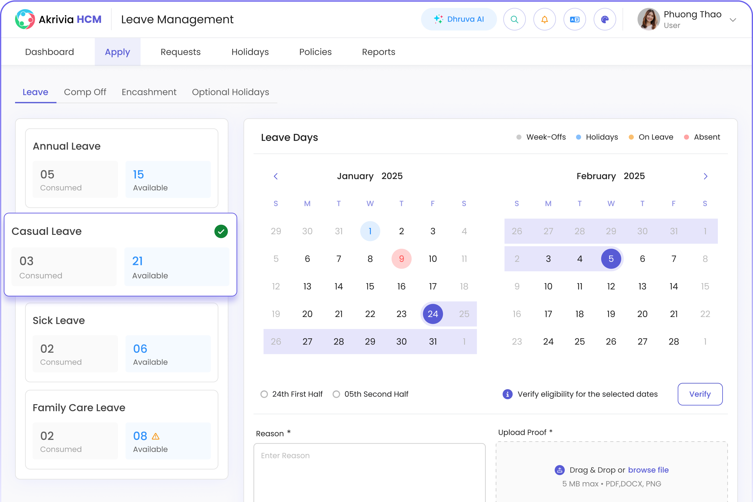 Leave management dashboard