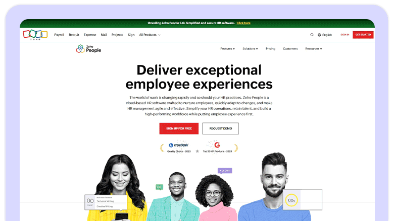 ZOHO People Homepage