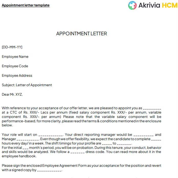 Appointment Letter Template