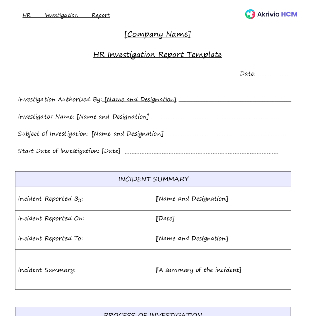 Hr Investigation Template